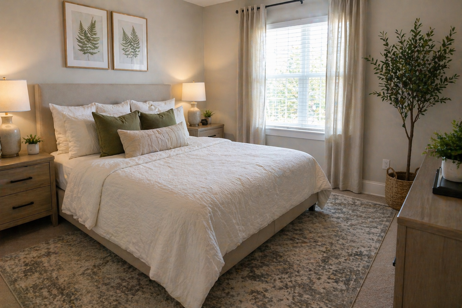 Bright, calm and tidy living room interior